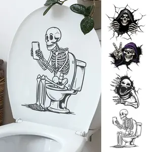 Halloween Skull Stickers, Self-Adhesive Peel & Stick Decorations, Creative Fun Design for Home Bathroom Toilet Vanity Decoration