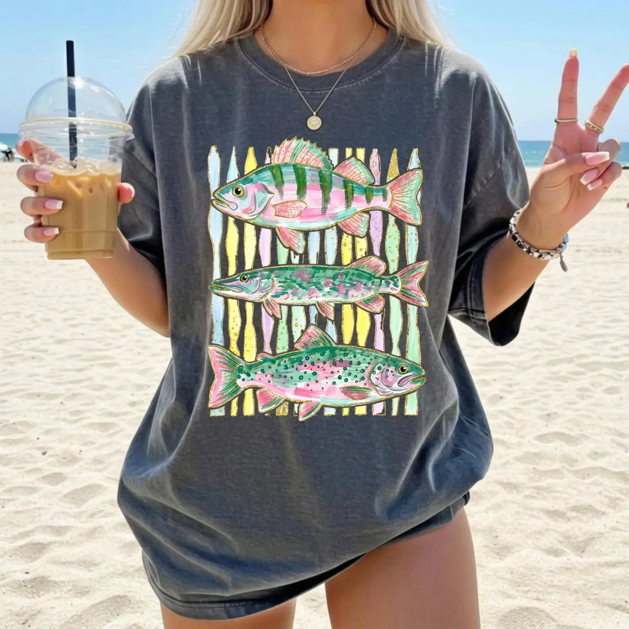 Striped Fish Trio Tshirt, Cute Colorful Fish T-Shirt, Summer Shirt, Outdoors Angler Lover Top, Gift for Summer