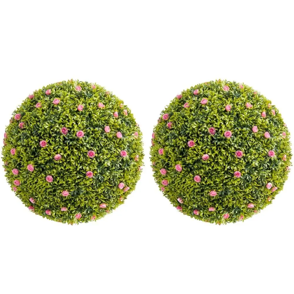 2 Pack 19.7" Artificial Plant Topiary Ball, Lifelike Artificial Plant Ball in Pot, Large Hanging Topiary Balls with Pink Flowers, Indoor Outdoor Decorative Fake Greenery Plants for Home, Garden