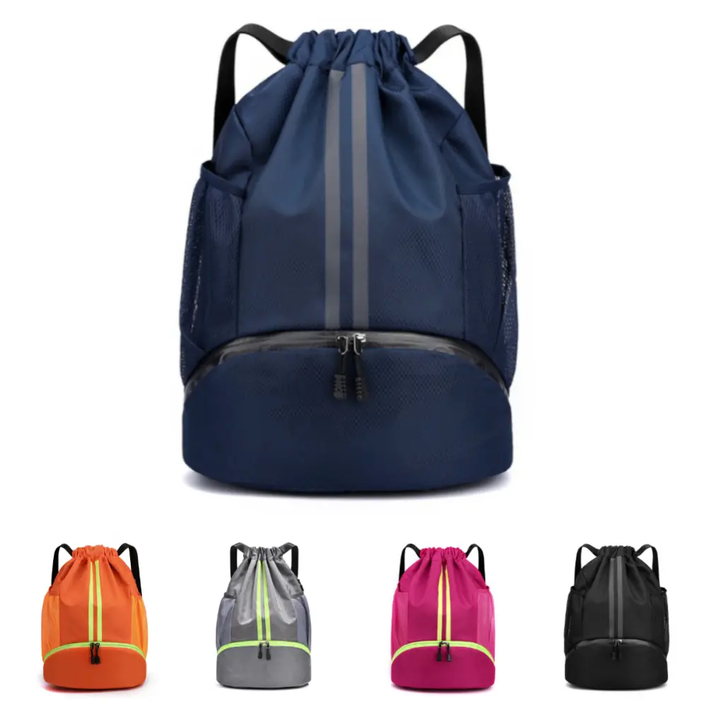 Drawstring Sport Bag with Shoe Compartment, 12.5x18.5" Water-Resistant Cinch Backpack for Men & Women with Wet Pocket, Adjustable Straps for Gym, Soccer Accessories, Cinch Drawcord, Multi-Sport, Roomy, Polyester, Draw String Bag, Unisex
