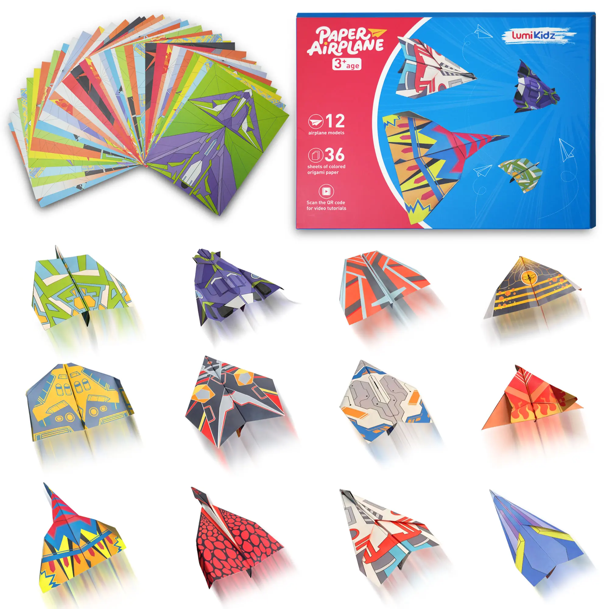Ultimate Origami Paper Airplanes Kit for Kids, 36 Vibrant Color Craft Papers with Detailed Step-by-Step Instruction Book. Fun Screen-Free STEM DIY Flying Toy, Boost Hands-On Skills & Creativity, Perfect Birthday & Daily Gift for child Deals for You Days