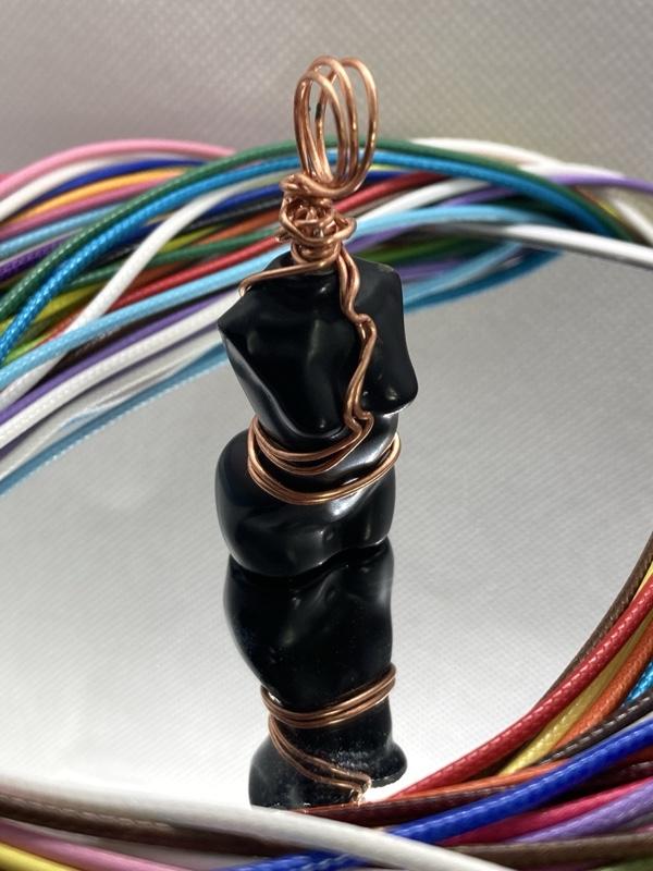 Black Obsidian Goddess Pendant with Colorful Cord Necklace for Women Elegant Obsidian Body Pendant Hand Wrapped in 100% Copper