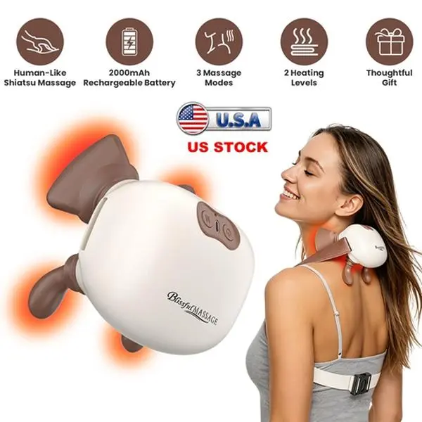 Human-Like Neck Massager With Heat Cordless Neck Massager for Pain Relief Deep Tissue Shiatsu Massager for for Neck Shoulders Back Legs