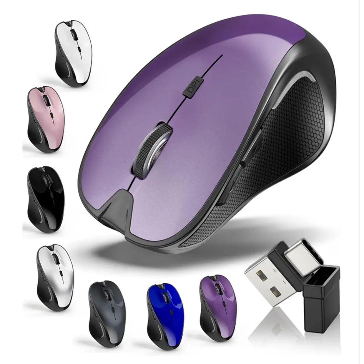 Kovess Mouse for MacBook Bluetooth Wireless Laptop Mac Pro Air Mice with Jiggler Wireless Rechargeable PC Pad Optical Silent Mouse Dual Mode Switch Bluetooth 5.2/3.0 and 2.4GHz USB Type-C Receiver PURPLE