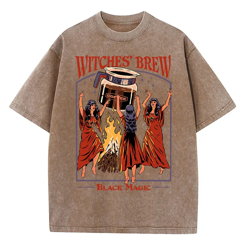 valentine shirts Witches Brew Coffee Black Magic Washed Retro Snow Mens T Shirt Summer Clothes Casual Tee Clothes T-Shirt Cotton Breathable Tops