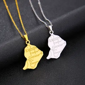 France Guyana Stainless Steel Map Necklace Ethnic Style Couple Titanium Steel Pendant Necklace