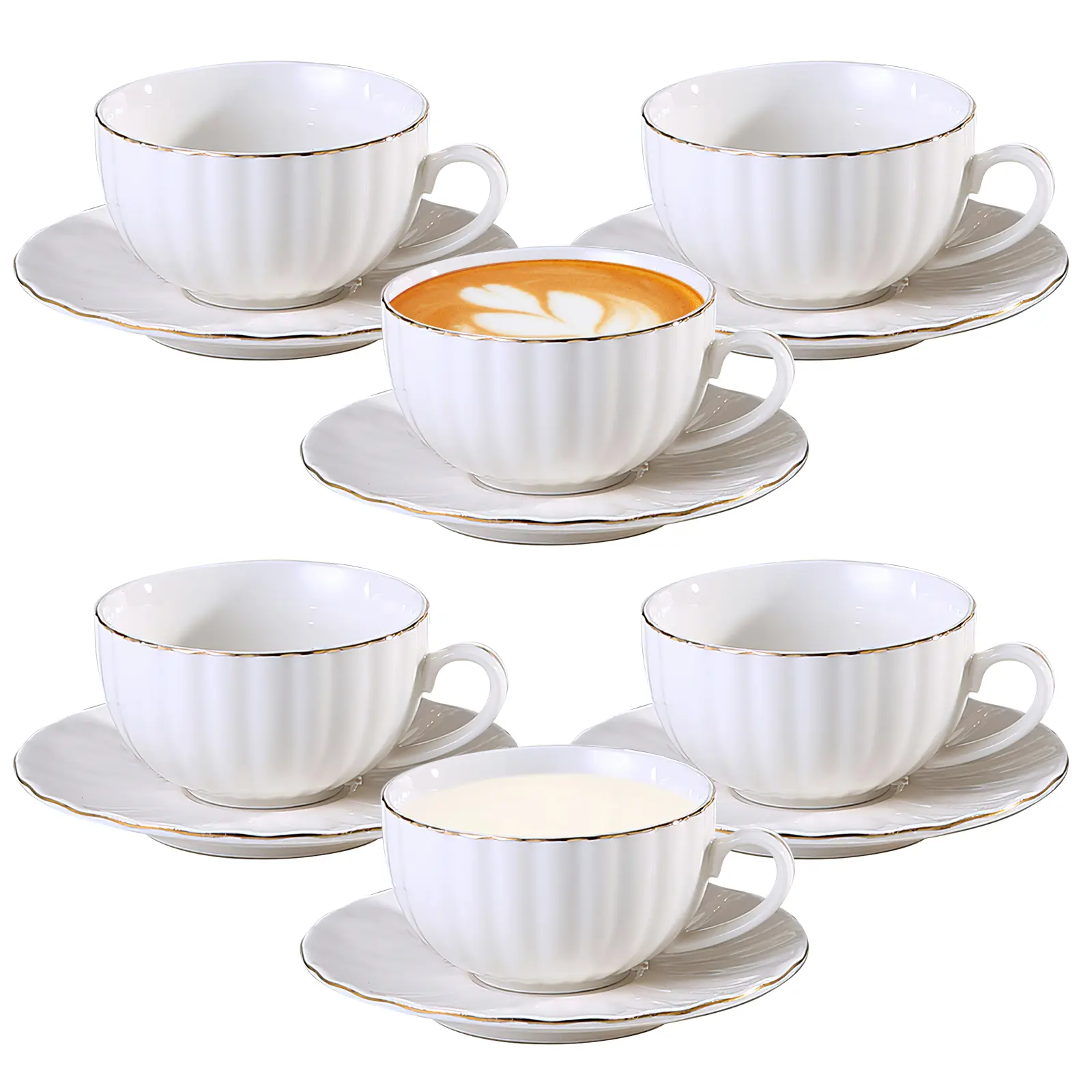 Elegant British Style 6-Piece Pumpkin Ceramic Coffee & Tea Cup and Saucer Set, 90ml/3 oz Porcelain Drinkware Dinnerware, Home & Office Kitchenware Christmas Gift,father'sdaygifts