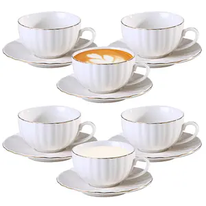 Set of 6 Ceramic Coffee Cups & Tea Cups and Saucers, 90ml/3 oz, Elegant British Style Porcelain Coffee Mugs for Home, Kitchen, and Office Dinnerware,Christmas Gift