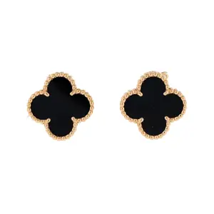 Pre-owned Van Cleef & Arpels Vintage Alhambra Earrings 18K Yellow Gold and Onyx by Rebag