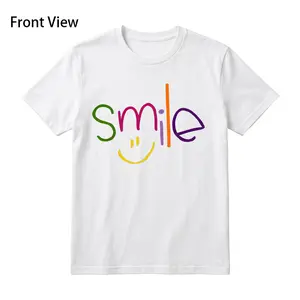 Colorful "smile" Text with the Letter "i" Designed as a Yellow Smiling Face Pattern. New Summer Women's Short-sleeve T-shirt Top, Casual and Fashionable Printed T-shirt for Women, Elegant Women's Clothing
