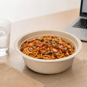 100pcs biodegradable sugarcane pulp bowl, leak proof disposable bowl, suitable for holding main meals, salads, soups, microwaveable, suitable for parties, picnics, and daily scenes