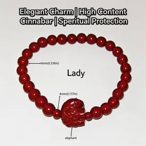 Natural Purple Gold Sand Cinnabar Bracelets for Women | 2 Styles (Lotus & Elephant) | 6mm & 8mm Beads | High Content Cinnabar Beaded Bracelet | Lucky Feng Shui Red Bracelet | Spiritual Protection Jewelry for Daily Wear, Meditation & Gift Giving