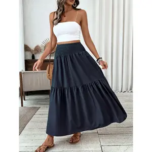 Women's summer floral casual dress, ruffled skirt, elastic waistband with pockets, leaf-shaped hem, long slim-fit dress, fashionable midi dress