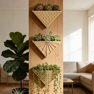 Triangular Creative Vase, Wall-Mounted Decorative Planter, Wooden Shelf Holder, Home Restaurant Farm Decoration, Artisan Craft