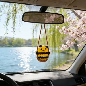 Crochet Swinging Bee house decor  | Handmade Bumblebee Car Decor & Charm | Cute Daily Hanging Gift for Spring | Inspired Gifts Birthday Surprises or Daily Joy Car Interior Decoration Car Ornament