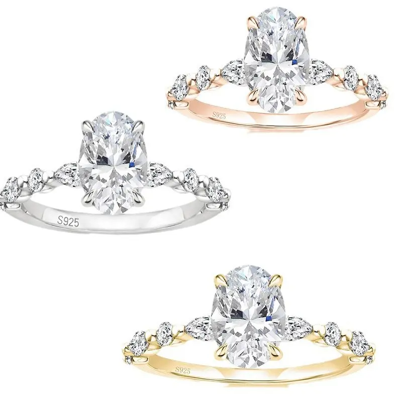 Women's S925 Sterling Silver 8x10mm Oval Cut 5A High-Clarity Cubic Zirconia Ring - 3CT Pigeon-Egg, Sensitive Skin-Friendly, Daily Wear, Mother’s Day/Birthday Holiday Surprises, Elegant Anniversary Gift