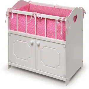 Wooden Baby Doll Crib with Bedding and Storage - With Blanket, Pillow and Personalization Kit, Ideal for Baby & Girl Dolls Ages 3+, White