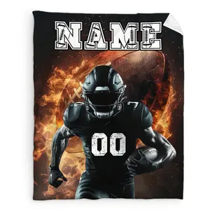 Custom with Name Kids Sports Blanket Gifts - 50x40 Inches Black Football Stuff Blankets for All Seasons