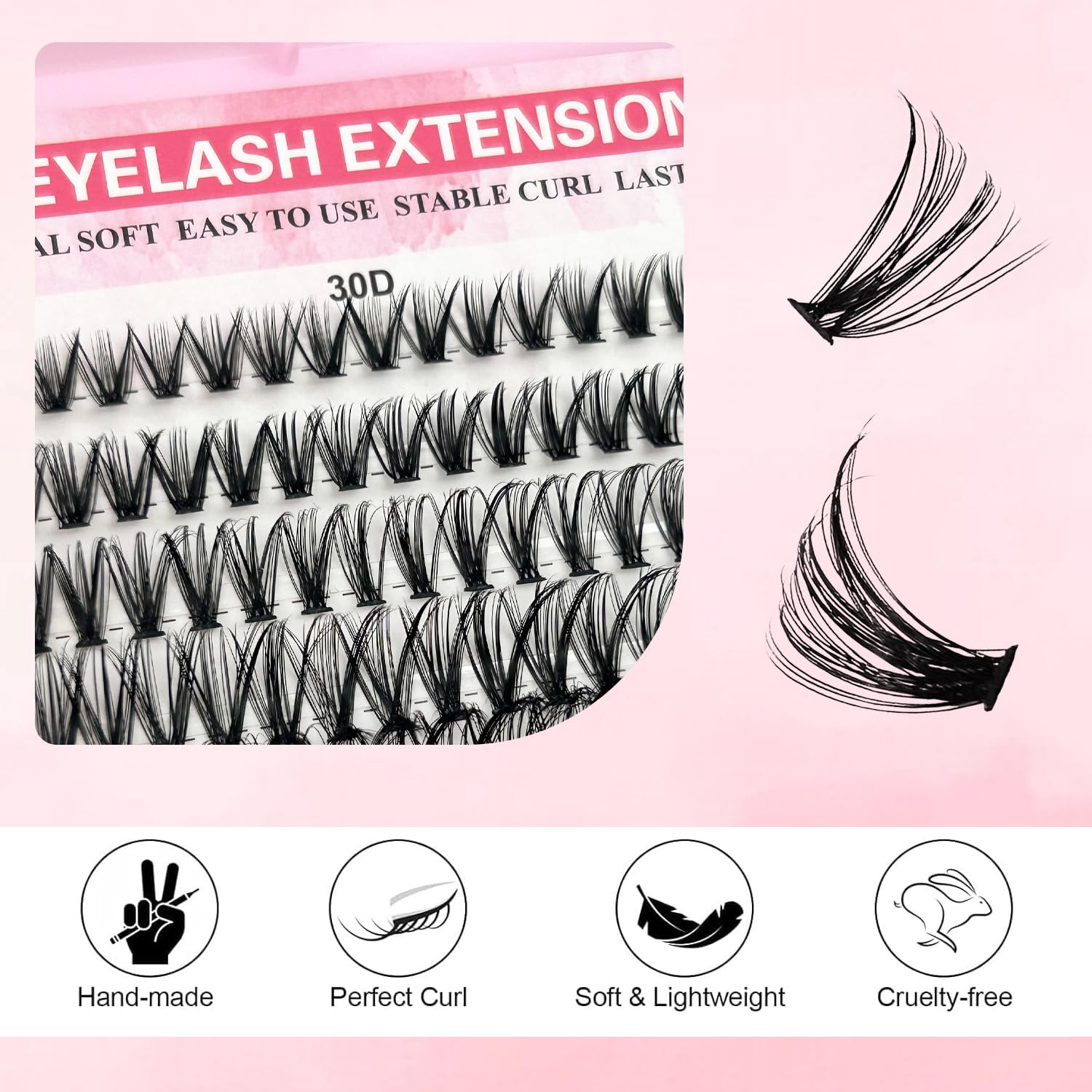 DIY Lashes – individual clusters or a complete kit to customize! Wet-look waterproof eyelash extensions, wispy manga kawaii doll lashes, feline lash look, Medusa Lash, handmade lashes. #SummerVibes