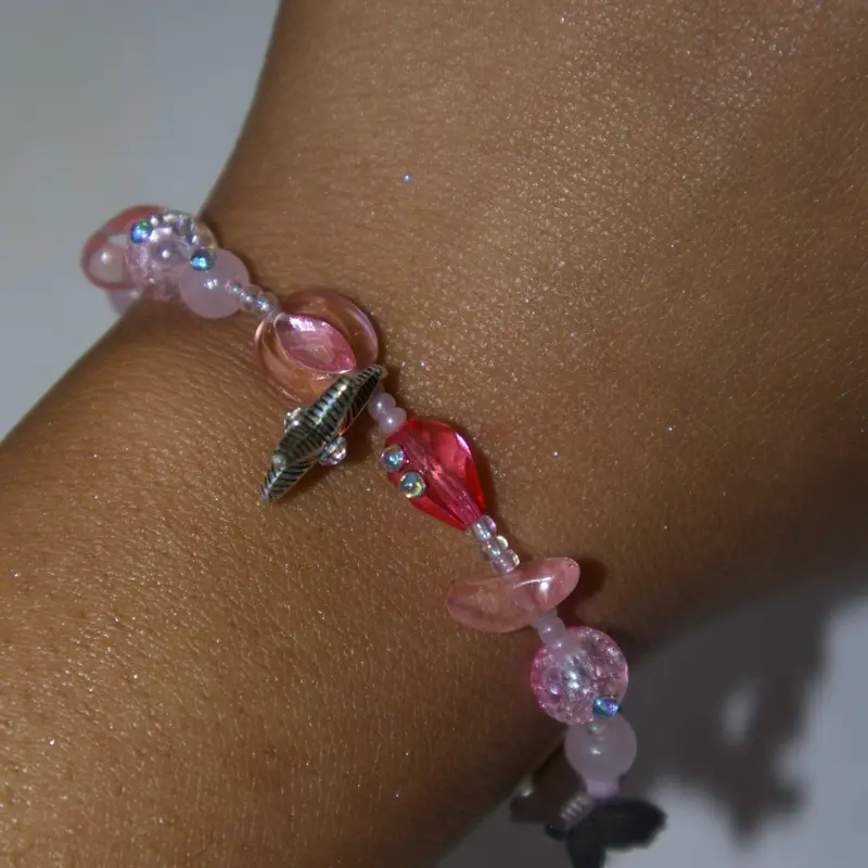 Feminine Coquette Blush Aura Bracelet with Pink Rhinestones, Soft Beads, Beaded Jewelry Style, Baby Pink Bracelets & Bangles, Bejeweled Bracelets & Bangles