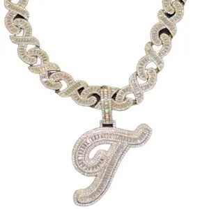 Baguettecz Letter Pendant Iced Out Cubic Zirconia Infinity Cuban Chain Necklaces Fashion Hip Hop Jewelry