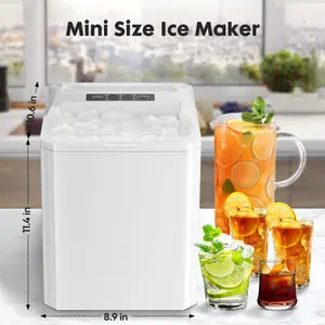 Countertop Ice Maker, Portable Ice Machine Self-Cleaning, 9 Cubes in 6 Mins, 26 lbs/24Hrs, 2 Sizes of Bullet Ice for Home Party Office