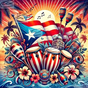 5D Full Drill, Diamond Pattern Design Puerto Rican Cultural Heritage with Flag & Traditional Instruments Diamond Painting Kit - Vibrant Boricua Charm, DIY Gift for Birthdays & Cultural Celebrations, Wall Art for Living Rooms, Music Spaces & Cultural Hubs