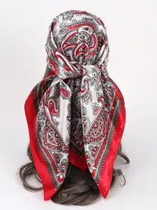 Women's Fashionable Silk Scarf, Large Size 90cm Satin Fabric, Trendy Printed Design, Ideal for Daily Wear & Stylish