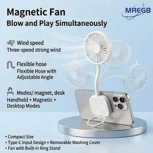 MREGB Magnetic Phone Fan with Holder Portable Handheld Fan Small Desk Fan USB Rechargeable Mini Fan for iPhone 16 15 14 13 Pro Max 360° Foldable Flexible Stand 3 Speeds Personal Cooling Fan for Travel Outdoor Office Gaming Summer Accessories