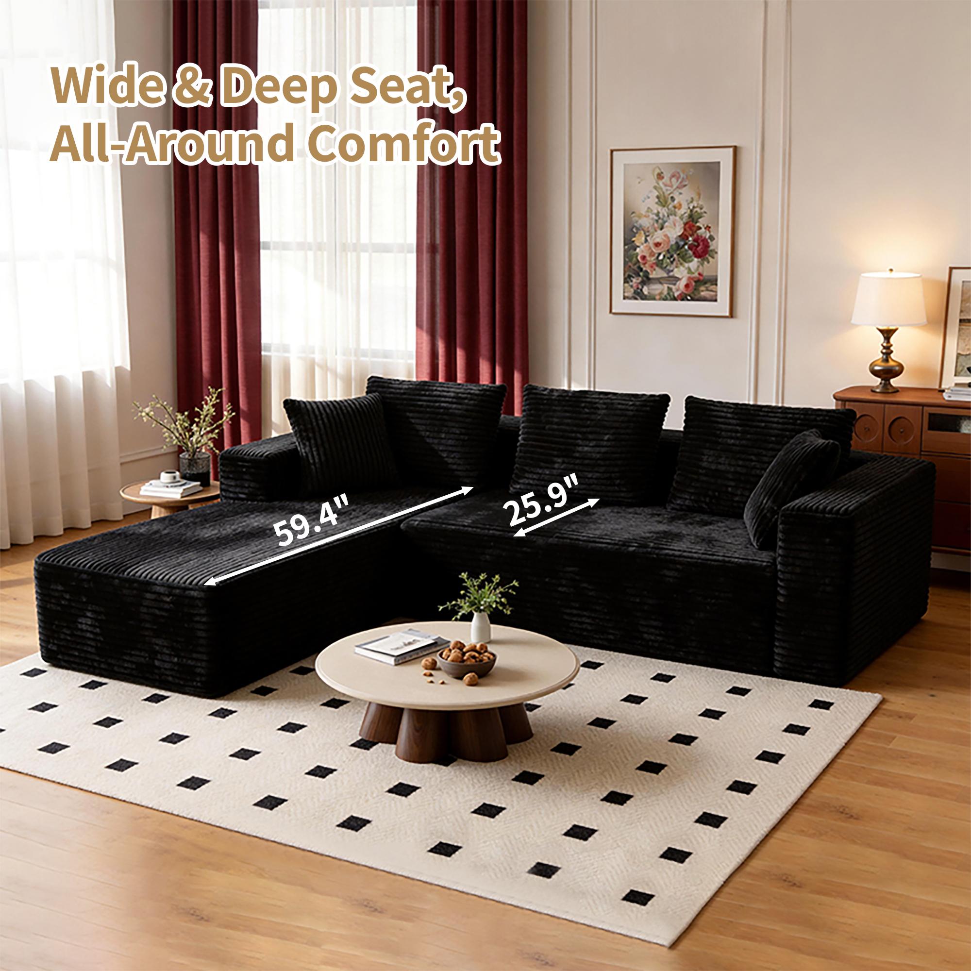 ModemHub 106" Sectional Cloud Sofa for Living Room,L-Shaped Modular Boneless Couch,Plush Corduroy,Modern Modular Sofa with Deep Seat,Comfy Couches Set Black,cloud couches