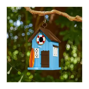 Glitzhome 10" Modern Wood Beach Hut DecorativeBirdhouse