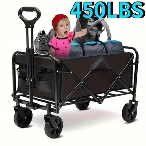 Heavy-duty foldable trolley, multifunctional outdoor sports equipment transporter - black, equipped with all-terrain tires, strong load-bearing capacity, iron frame, suitable for transporting track and field equipment, sports equipment, and outdoor sports
