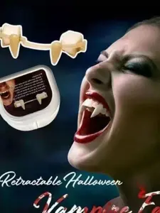 Realistic Retractable Vampire Fangs, Safe Silicone Fake Teeth for Halloween, Cosplay (Supergirl Movie 🦸‍♀️ Ready!), Club Wear & Friendsgiving Pranks.