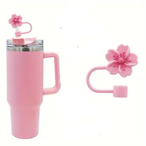 Flower Shaped Straw Tip Cover, 1/4 Counts Lovely Reusable Silicone Straw Topper, Modern Decorative Straw Cap for Indoor & Outdoor, Straw Spout Lid