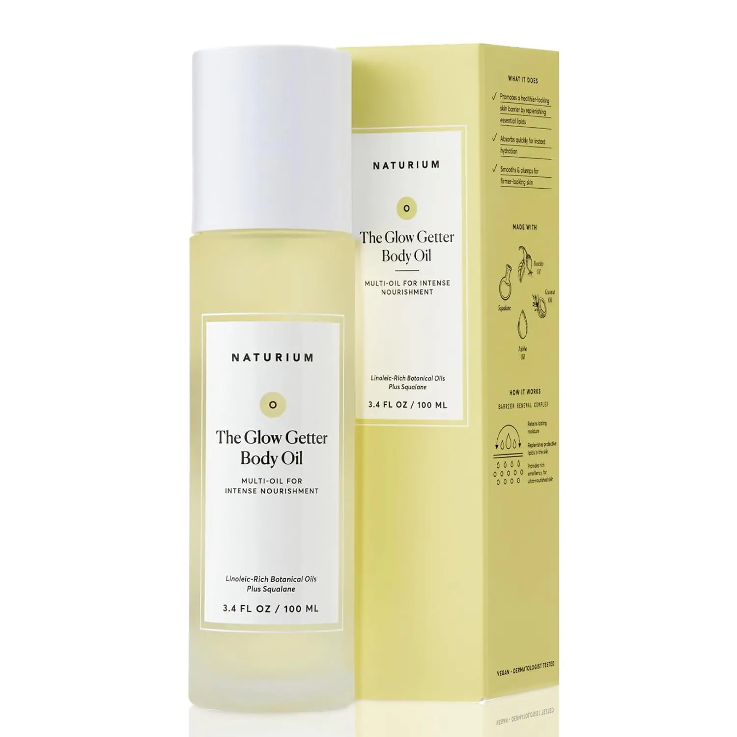 Naturium The Glow Getter Body Oil, Botanical Blend with Squalane, 3.4 oz | Hydrating & Moisturizing Body Oil, Intense Nourishment with Olive, Jojoba, Rosehip & Sea Buckthorn, Smooth & Firm Skin Finish