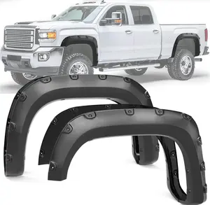 YITAMOTOR Fender Flares Kit Compatible with 2007-2013 GMC Sierra 1500 6.5' & 8' Bed (NOT for Short Bed), Smooth Black Finish Pocket Rivet Style Chrome Eyebrow Headlight Trim Cover