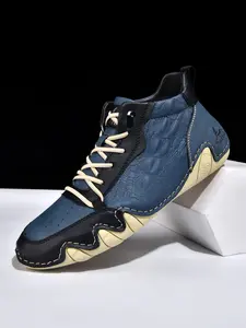 Men's Fashion Casual High-Top Shoes, Handmade Laced-Up Patchwork Boots, Comfortable Soft Sole Anti-Slip for Daily Wear & Outdoor Sports