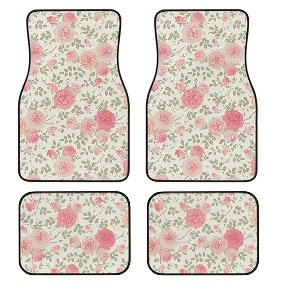4-Piece Rose Print Car Floor Mats Set, Universal Fit, Crystal Velvet, Full Coverage, Suitable for Sedan, Truck, Suv, Floor Mats For Trucks, Car Interior Accessories