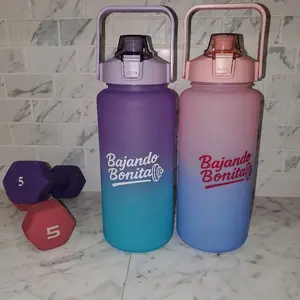 64oz Large “Bajando Bonita” Motivational Water Bottle with Time Marker – Leakproof, BPA Free, Half Gallon Frosted Water Jug with Straw & Carry Handle for Gym, Fitness, and Outdoor Use