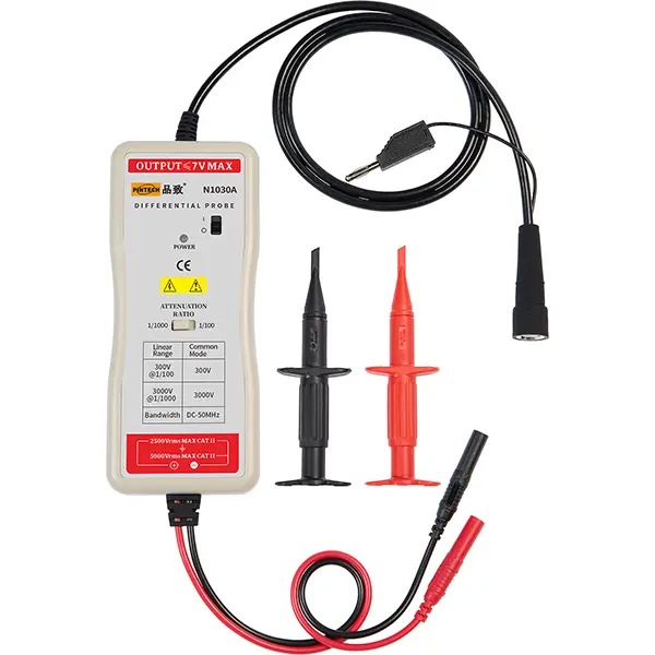PINTECH High Voltage Differential Probe, 50MHz, 3000V, 1000X/100X Attenuation, ±1% Accuracy, Oscilloscope Probe with Standard BNC Interface, N1030A