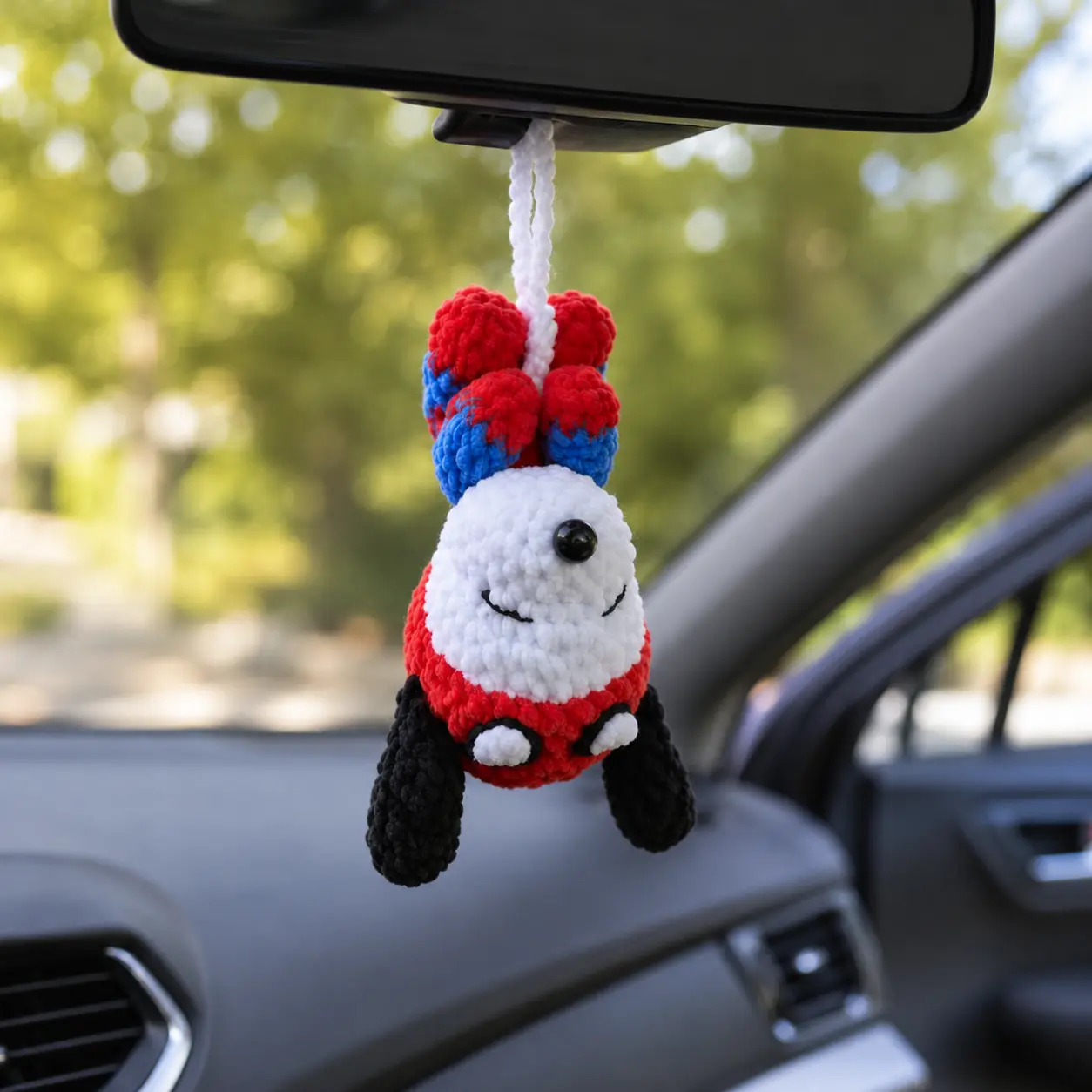 Handmade White Dog Crochet Car Hanging, Cute Driving Companion Charm