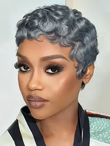 Human Hair Wig, Pixie Wigs, Layered Short Curly Pixie Cut with Bangs, Machine Made, Comfortable & Secure Fit, Women's Daily Wear