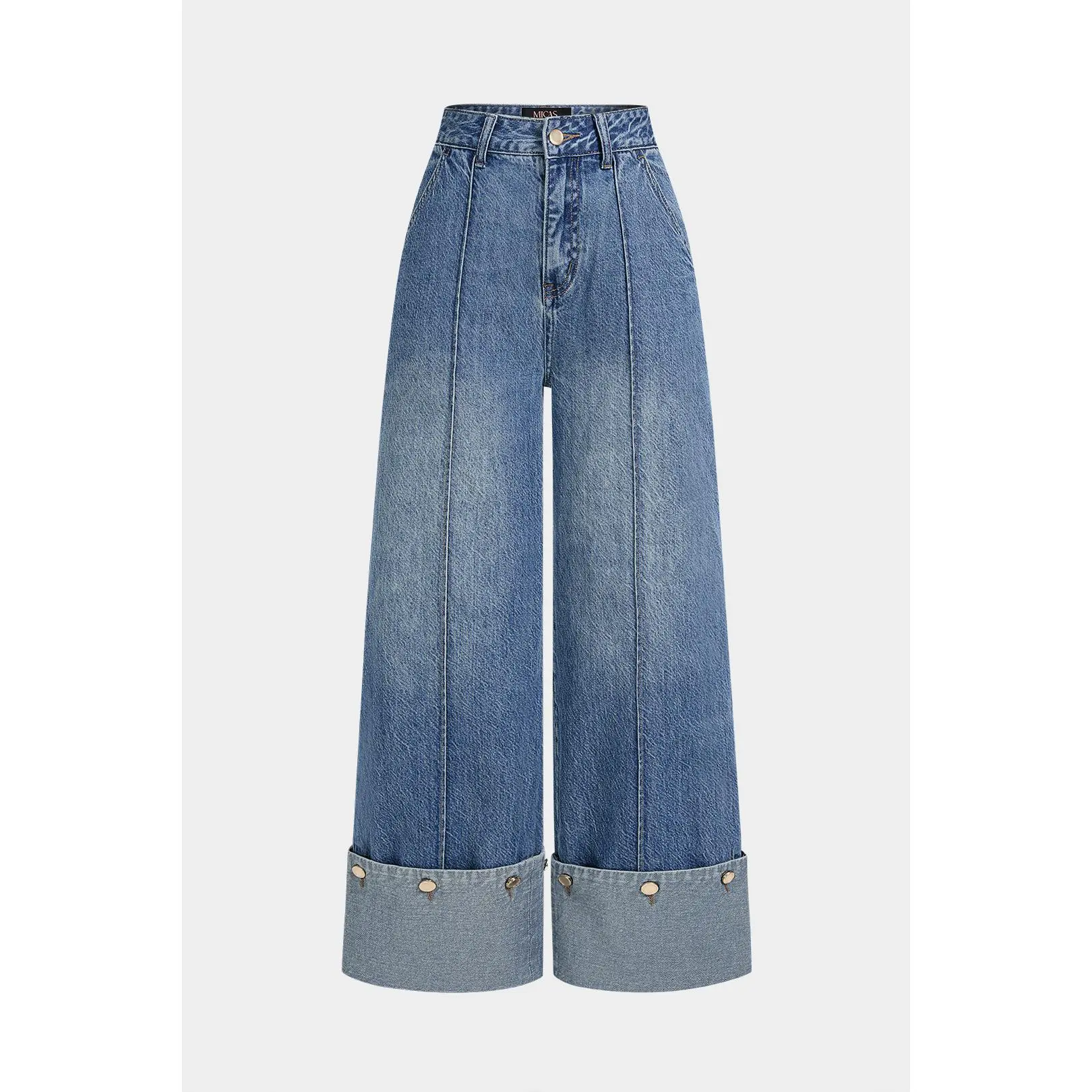 Denim Button Straight Leg Jeans