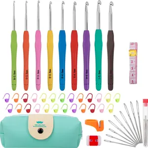 Crochet Hook Set, 1 Set 9 Sizes Colorful Crochet Hook Set, Yarn Crochet Kit for Beginners, Knitting Needles with Ergonomic Handles, Crochet Needle Kit with Blue Case, Mother's Day Gift, Gift for Mom! Crochet Gifts, Crochet Items