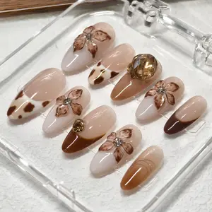 Vosplends CLASSICAL COLLECTION 10PCS Handmade Coffin Almond Press-On Nail Kit 3D GEL 2026 Reusable Vampire Nails Eco-Friendly Salon Grade Materials - Diy False Toenails