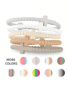 5pcs Cute Random Color Hand Strap, Thin Cross Silicone Bracelet, Cross Charm Bangle, New Fashion Bracelets, Bracelet Wristband, Accessories Gifts, Women & Men Jewelry