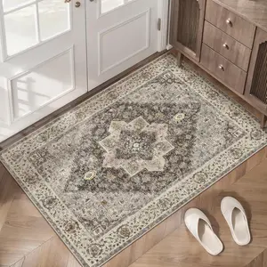 Vintage rug 2x3 washable rug for entryway non slip small area rug indoor front door rug print distressed greybrown door mat carpet soft low pile rugs for entrance kitchen bedroom bathroom