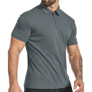 Minimalist Quarter-Zip Polo Shirt For Men, Short Sleeve Solid Tee, Wrinkle-Resistant Fabric, Ideal For Work, School, Hangouts & Weekend Trips