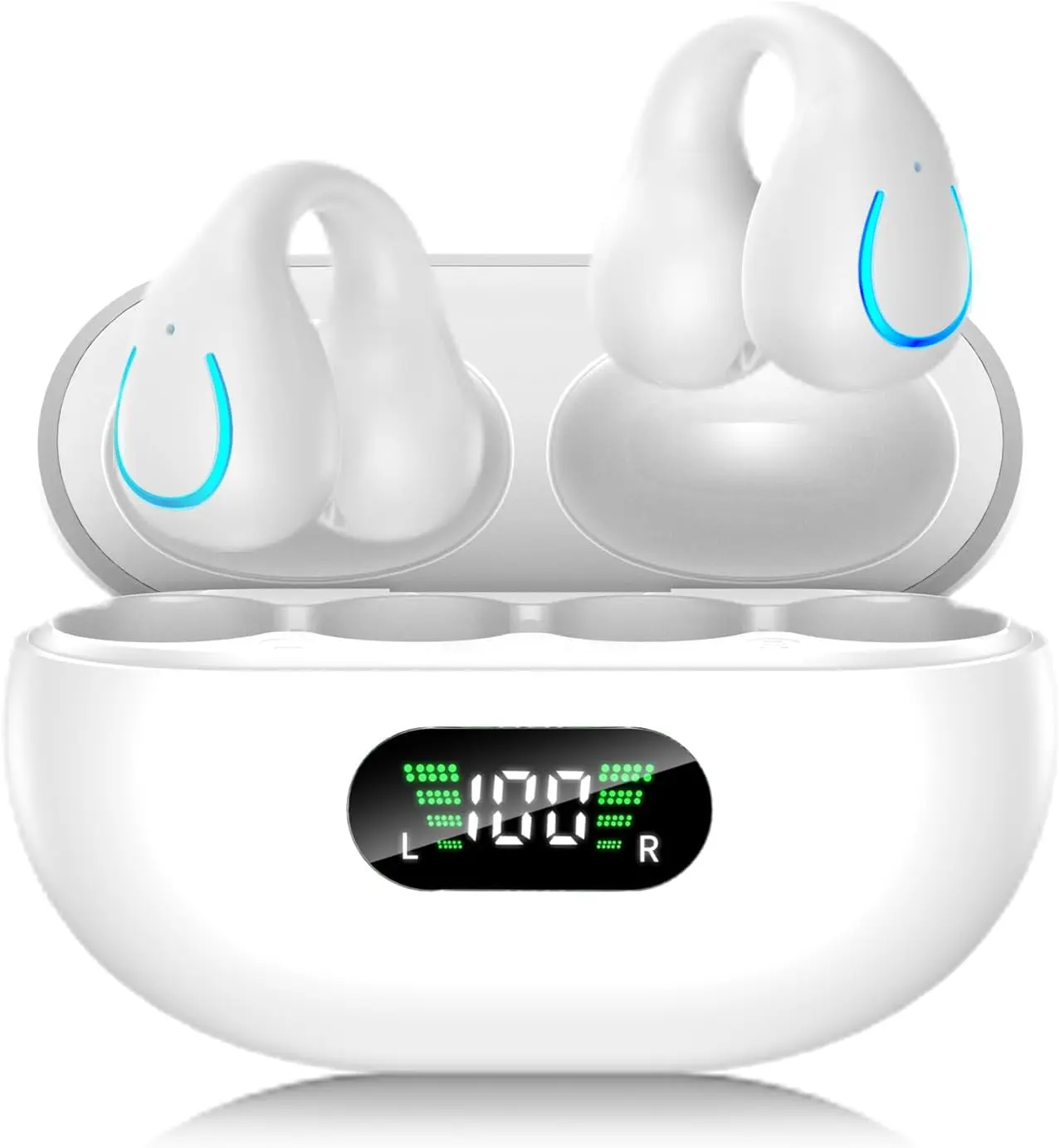 Open Ear Clip-On Headphones, Super Comfort Bone Conduction Wireless Earbuds with Charging Case, Lightweight IPX7 Waterproof Sports Earphones for Running, Jogging, Gym & All-Day Wear