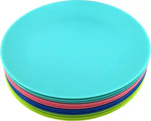 Plastic Plates  10 inch - Kitchen Flat Dinner Plate - Dishwasher Safe & Microwavable Plates set of 12 -  Stacking Colorful for Indoor Outdoor ()